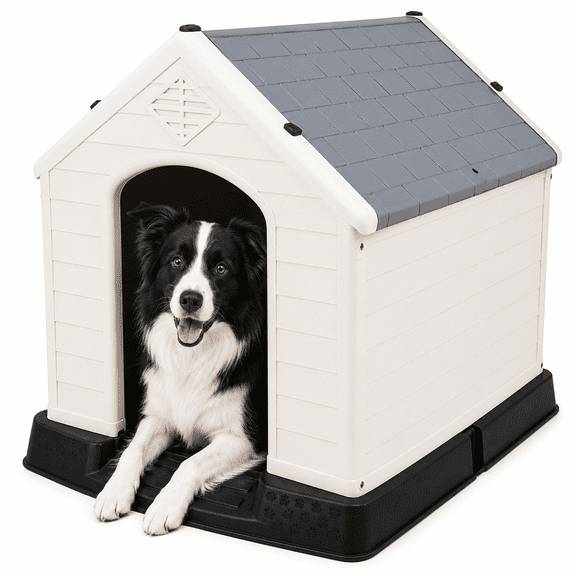 Casa para Perro Poli Pets Berlín Gris Mediana con Piso Elevado, Rejillas de Ventilación y Diseño Sellado
