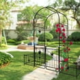 thumbnail image 4 of Olurrisa Metal Garden Arch with Gate 86.7" Metal Trellis for Outdoor Plants - Pre-Drilled Easy Setup, Rust-Resistant Decorative Grid with Leaf & Flower Motifs, 4 of 6
