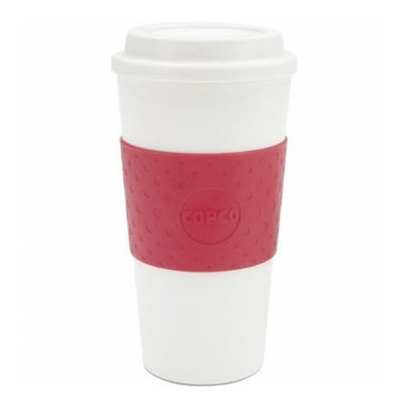 Apple Logo Mug Copco Acadia Slim BPA Free Plastic Spill Resistant Insulated Portable Traveler Coffee Mug 16 Oz, White Apple Red ()