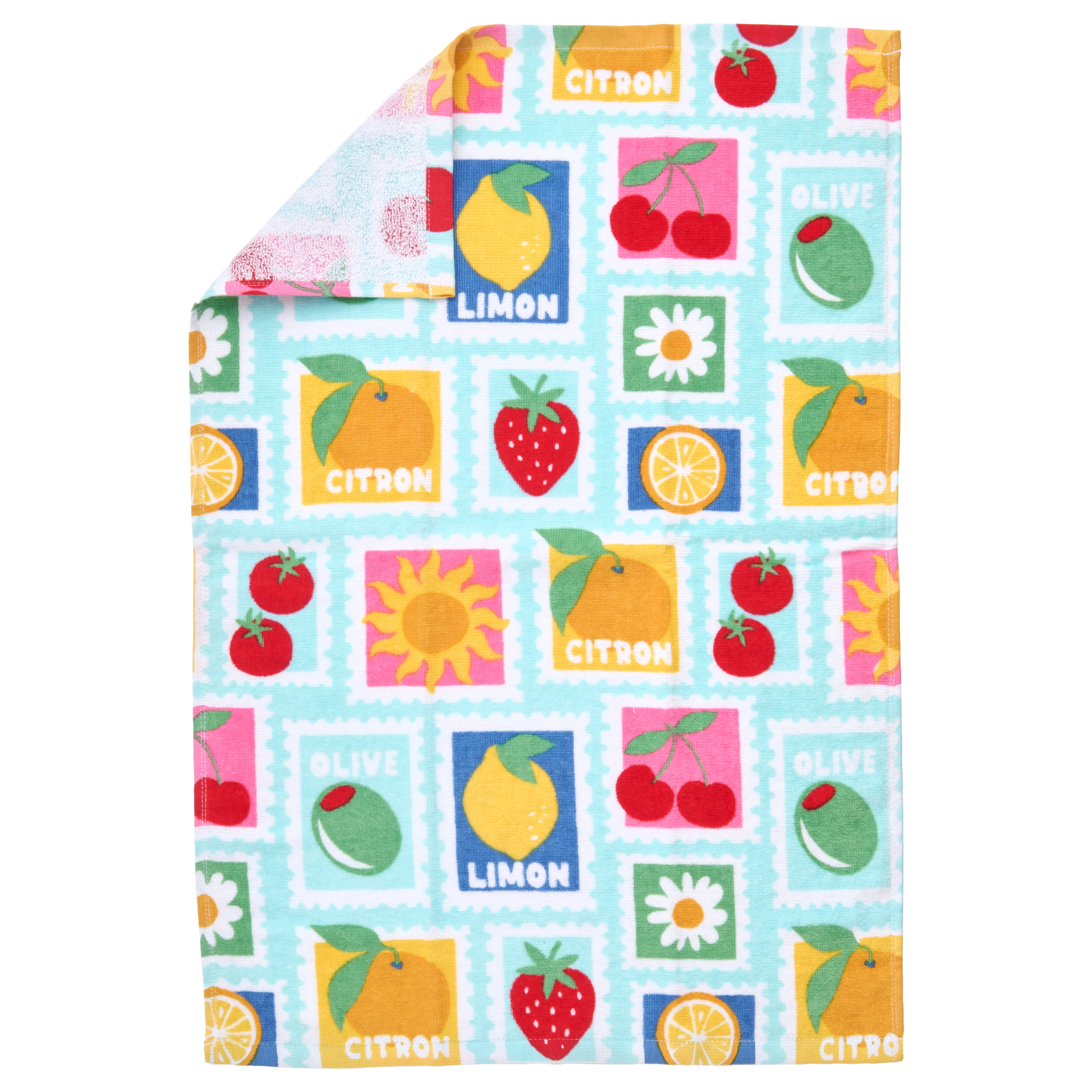 RITZ 100% Cotton Summer Kitchen Towels, Set of 4, Citron Stamps Dish Towels Set