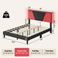 thumbnail image 3 of Bestier Queen Size Bed Frame with LED Adjustable Storage headboard, PU Leather Upholstered Platform Bed, Black & Red, 3 of 8