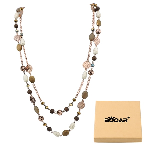 Bocar Long Statement Necklaces for Women Trendy, Boho Costume Jewelry Layered Crystal Beaded Collar Necklaces for Women (NK-10084-Brown)