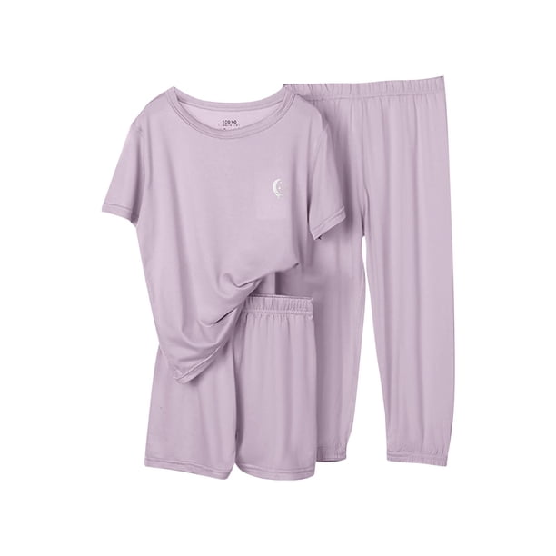 Odeerbi 3-12 Años Niñas Pijamas de Seda de Hielo Ropa de Dormir de Verano de Manga Corta Conjuntos de Pijama de Dos Piezas