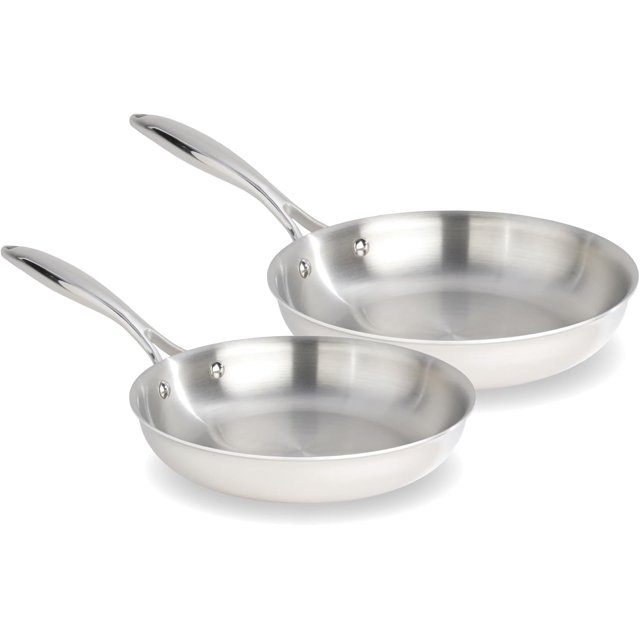 Meyer - 2-Piece SuperSteel Tri-Ply Clad Stainless Steel Frying Pans, Induction Cooktop Compatible (24cm & 28cm)
