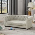 thumbnail image 4 of Hassch Pet Sofa Bed for Medium/Large Dogs, 38 Inch Tufted Dog Couch with Arc-Shaped Armrest and Backrest, Indoor Linen Upholstered Soft Pet Lounging Bed, Beige, 4 of 8