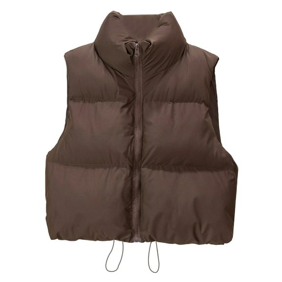 Winter Women Vest Coat Thickened Padded Zipper Closure Stand-up Collar Sleeveless Waistcoat Solid Color Winproof Heat Retention Outdoor Down Coat