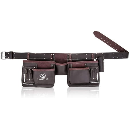 

LAUTUS Oil Tanned Leather Tool Belt/ Pouch/ Bag Carpenter Construction Framers Handyman Electrician - 100% LEATHER