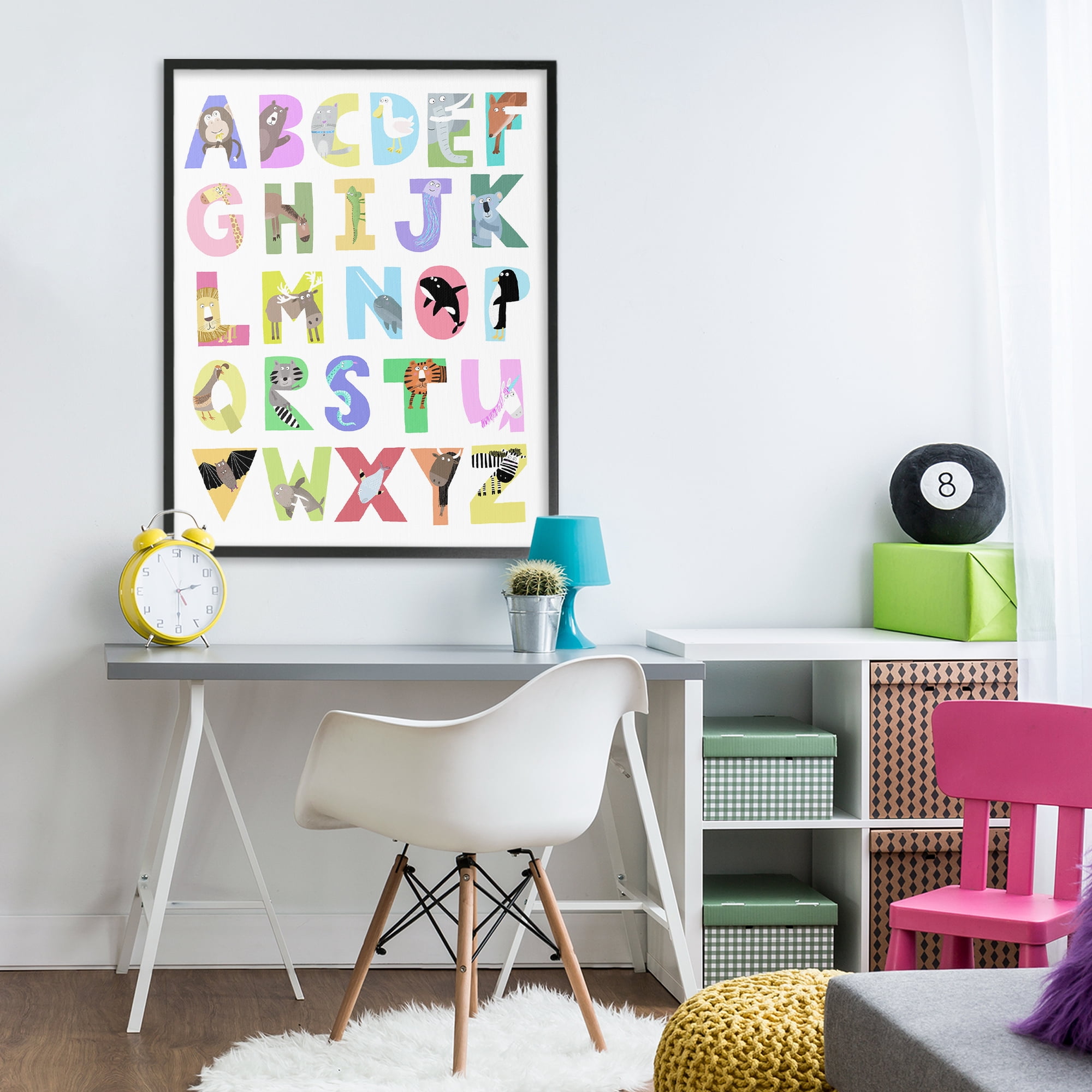 Stupell Industries Alphabet Shapes with Animals Black Framed Giclee Art, design by Carla Daly
