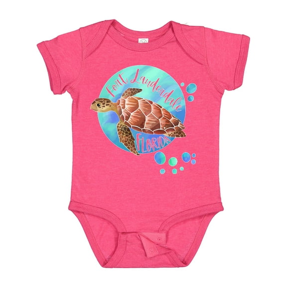 Inktastic Fort Lauderdale, Florida Swimming Sea Turtle with Bubbles Boys or Girls Baby Bodysuit