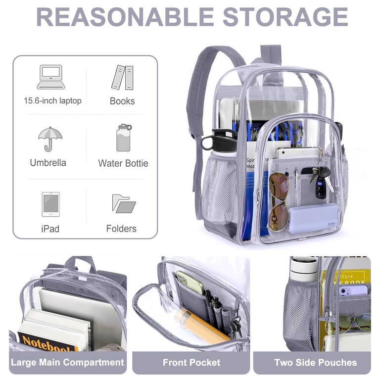 Sanmadrola Heavy Duty Waterproof Clear Backpack with Zipped Side  