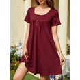 thumbnail image 3 of ValueVibe Nightgowns for Women Crew Neck Sleepshirt Short Sleeve Sleepwear Henley Button House Dress with Pockets, Burgundy XL, 3 of 6