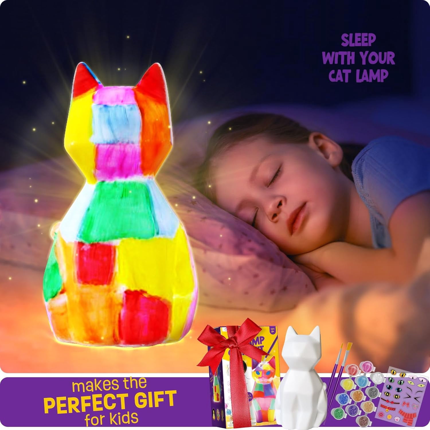 Clearance! Paint Your Own Cat Lamp Kit, Arts and Crafts for Kids Ages 8-12, Art Supplies Painting kit for Kids 6-12, Cat Night Light Toys Girl Boy Birthday Valentines Easter Gifts for Kid Ages 3-10+