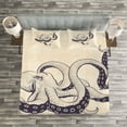 thumbnail image 3 of Ambesonne Octopus Quilted Bedspread Set 3 Pcs, Grunge Vintage Animal, Queen Size, Eggplant and Beige, 3 of 3
