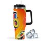 thumbnail image 1 of UNO Vaso aislado de acero inoxidable con asa, diseño temático, regalo para familia, amigos y fans; incluye pajita y encaja en el portavasos estándar, 40 oz, 1 of 6