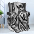 thumbnail image 4 of Safari Soft Flannel Fleece Throw Blanket, Cat Expression Opposite Images Fearsome Teeth Mirror Angry Intense Wildlife, Cozy Plush for Indoor and Outdoor Use, 60" x 80", Pale Grey Black, by Ambesonne, 4 of 5