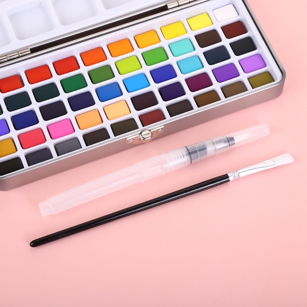 UU&T Watercolor Painting Set, 50 Vivid Pigments in Portable Travel Box with Brush Palette for Students, Adults