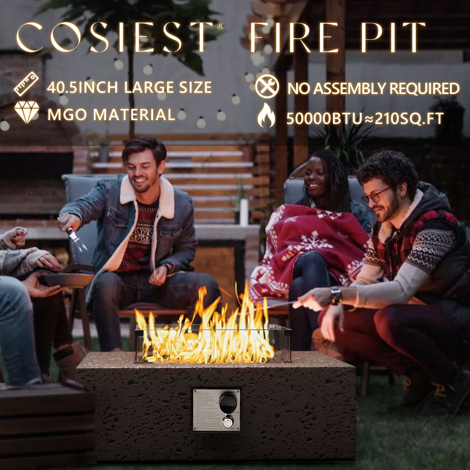 VENTOPYR 35''Outdoor Square Propane Fire Pit Table with Wind Guard