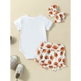 thumbnail image 5 of Yunliwuli Infant Baby Girl Game Jumpsuit Outfits, Letter Print Short Sleeve Romper+ Football Shorts + Bow Headband, 5 of 10