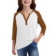 thumbnail image 6 of Efsteb Girls Tops Casual 3/4 Sleeve V-Neck Color Block Print Comfy Button Tshirts Lightweight for Holidays（Coffee，9 Years）, 6 of 6