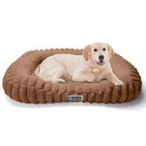 SANMADROLA Cute Dog Beds for Medium Size Dog, Medium Pet Beds Non-Slip Bottom and Egg-Crate Foam Furry Bolster Pet Couch Sofa with Washable Removable Cover, 29.5"x22.0"x5.1",Brown