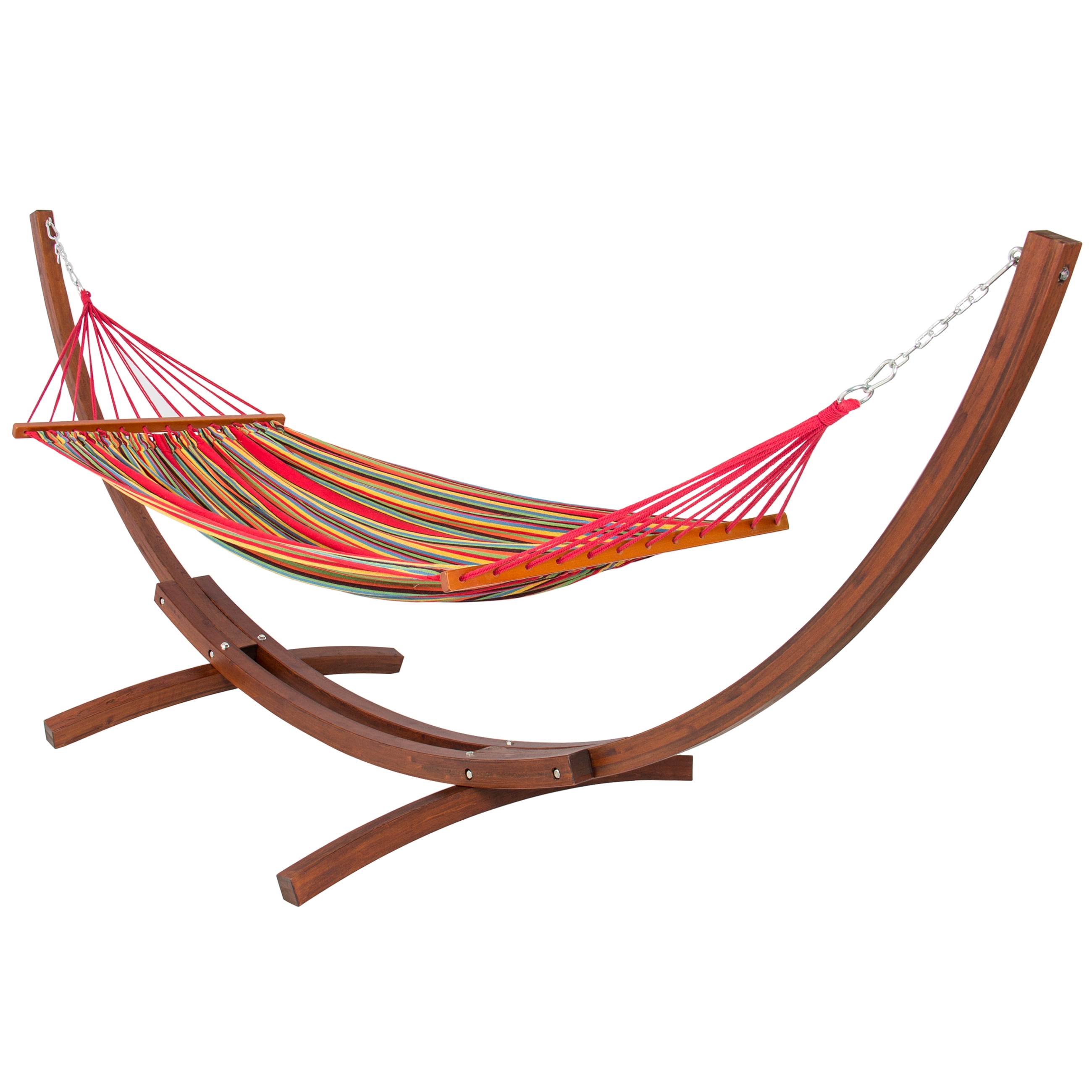Wooden Curved Arc Hammock Stand With Cotton Hammock Outdoor Garden Patio by