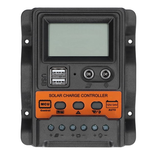 Controlador de carga solar con pantalla LCD y doble puerto USB, CC 12 V-24 V, regulador de descarga de 30 A