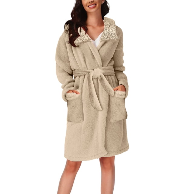 WZXFASHION Pyjama à Capuche pour Femmes Automne/hiver Peignoir Thermique en Peluche Robe de Nuit WomenRobes Kaki P