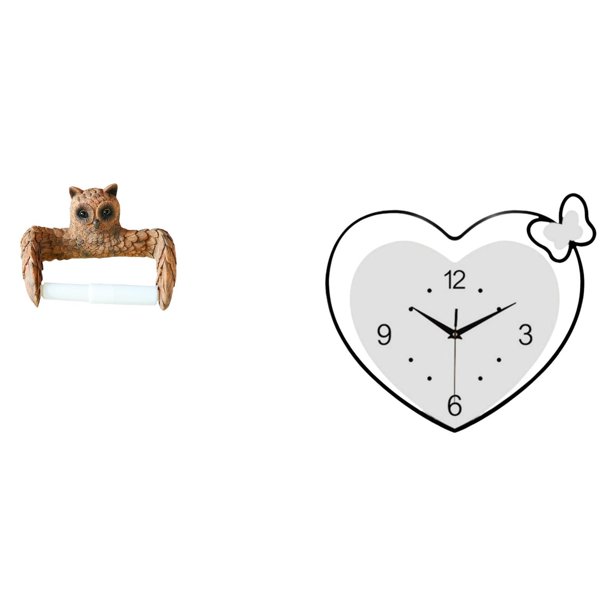 Soporte de papel higiénico,Escultura de pared de búho con porta rollo de papel higiénico,Reloj de pared,Reloj de pared acrílico para oficina en casa,sin tictac,Relojes de pared colgantes