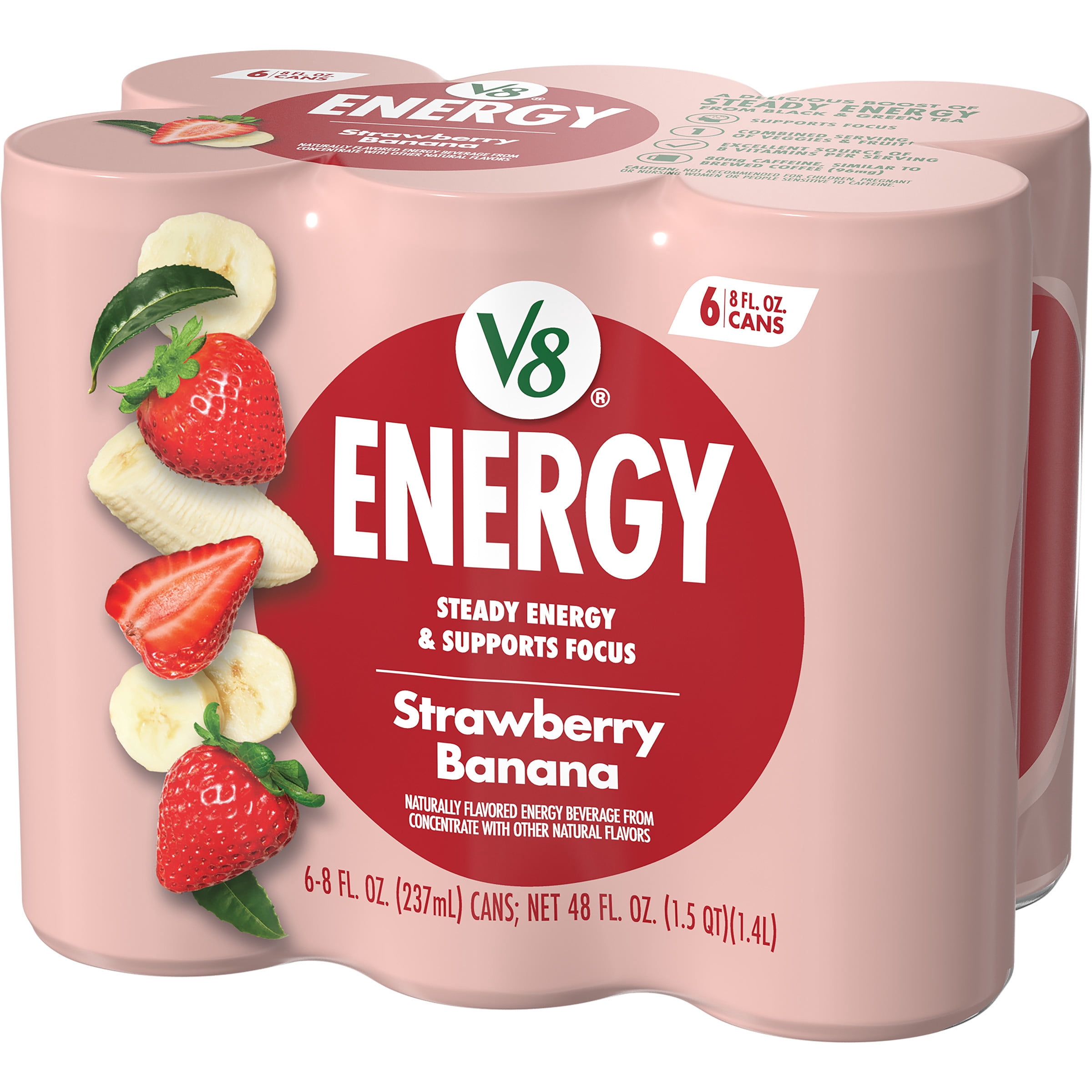 (3 pack) V8 Energy Strawberry Banana Juice Energy Drink, 8 fl oz Can (6 Pack)