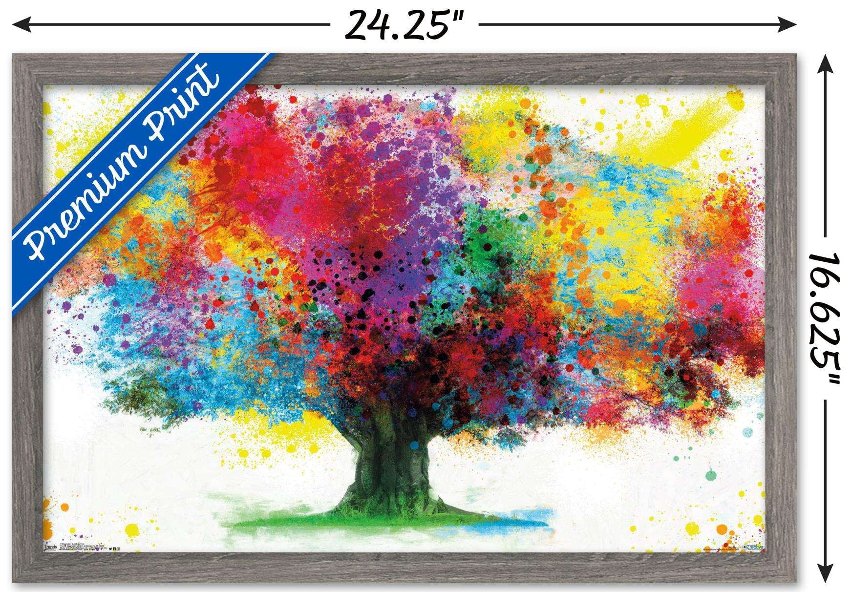 Color Bursting Tree Wall Poster, 14.725" x 22.375", Framed