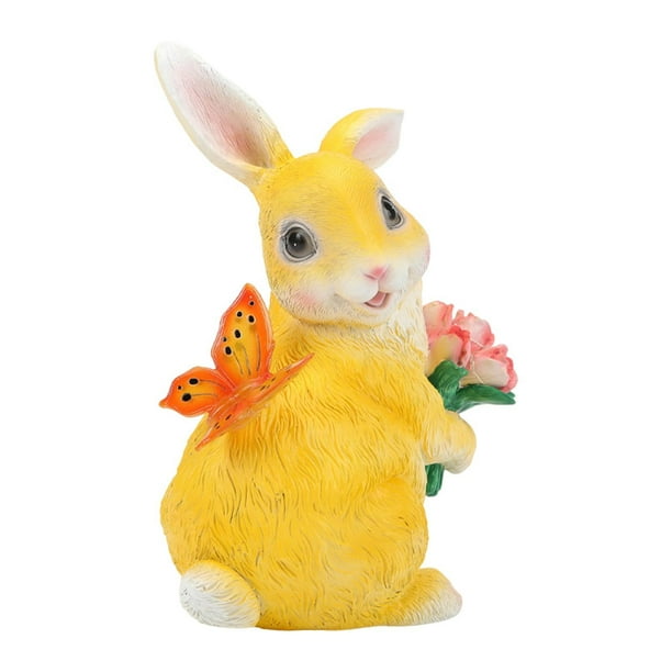 Lámpara de paisaje con mariposa y tulipán de resina con energía solar, figura de conejo Amarillo