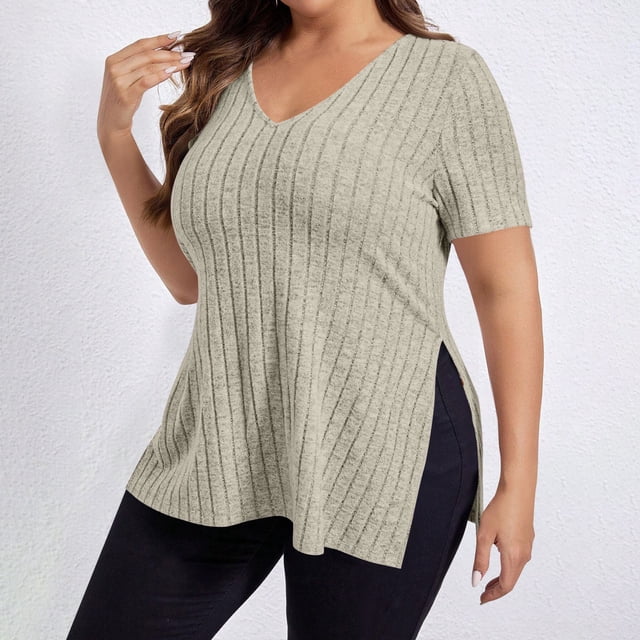 Soki Short Sleeve T Shirts for Women V-Neck Plus Size Pullover Tops Blouses