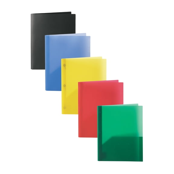 Office Depot® Brand Poly 2-Pocket Portfolios With Prongs, 8 1/2" x 11", Assorted Colors, Pack Of 10