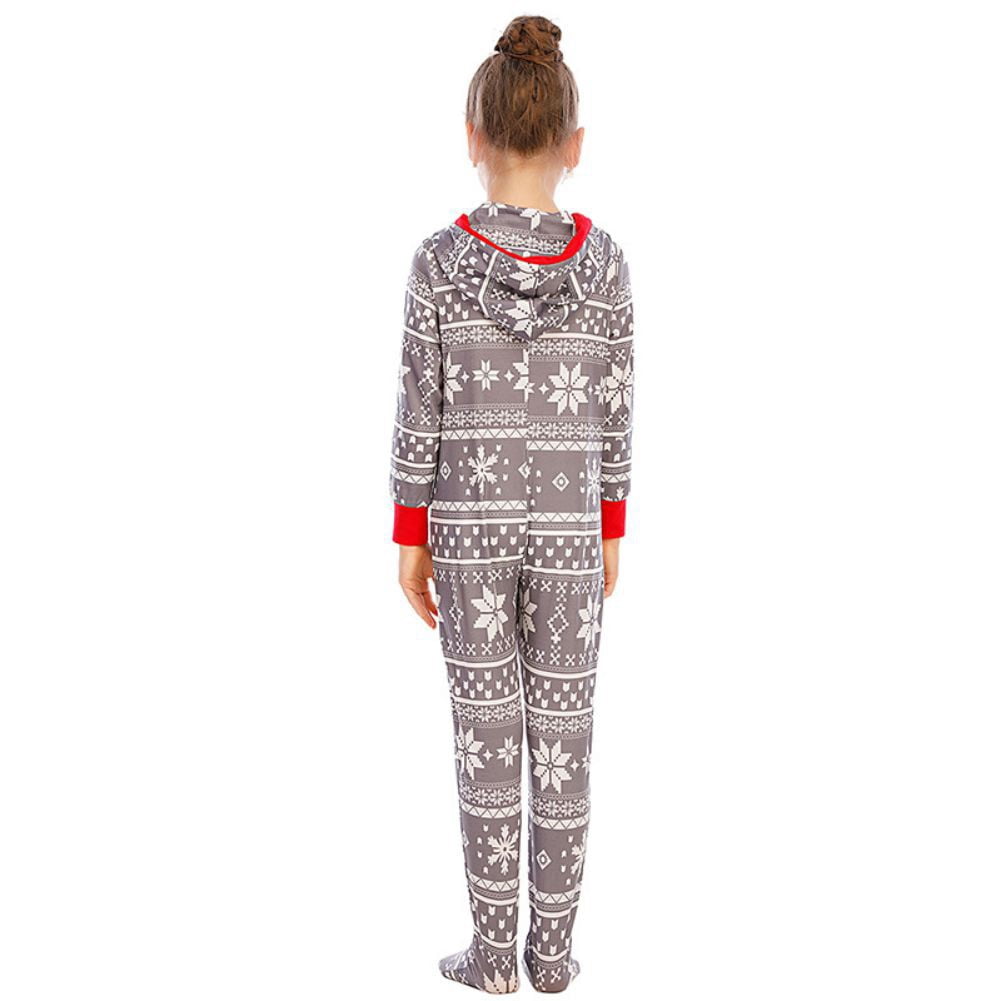URMAGIC URMAGIC Christmas Family Matching Cotton Hooded Onesie Pjs Footed Sleepwear Snowflake Pajamas Set