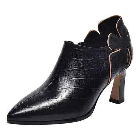 

OJSFQUFP Womens Shoes Winter Warm Boots Women Ankle Boots Fashionable New Pattern Floral Decoration Simple Pointed Toe Retro Slim Heel Zippered Shoes Casual Boots for Women Black 39