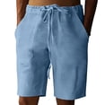 thumbnail image 2 of Nestiefly Men's Linen Shorts Casual Summer Beach Short Pants Breathable Cotton Elastic Waist Drawstring with Pockets Light Blue 2XL, 2 of 6