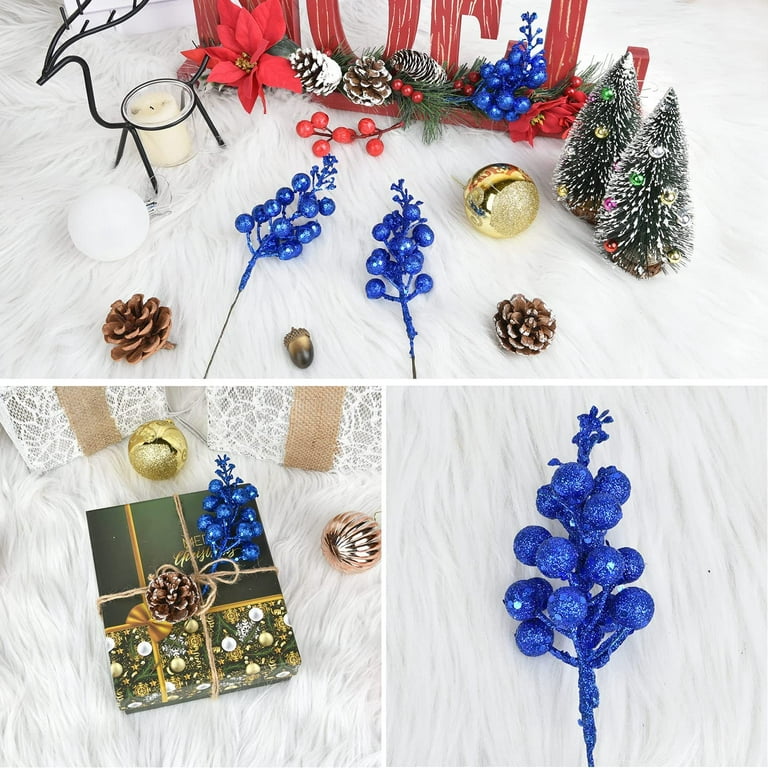 3Pack Christmas Glitter Berries Stems Artificial Christmas Tree Picks  Decoration