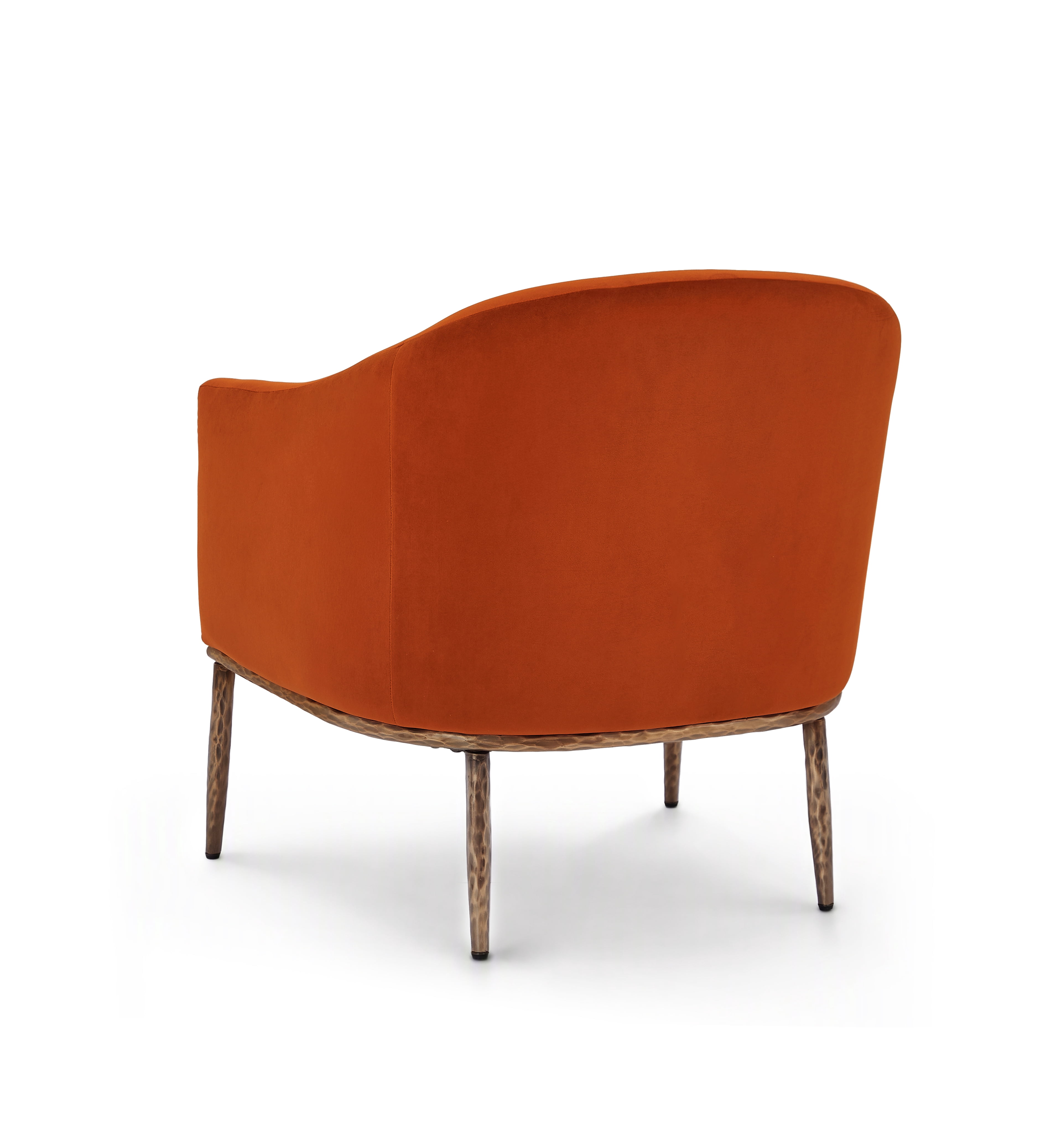 Euroco Modern Barrel Accent Chair, Chenille Upholstered Armchair with Hammered-Texture Metal Base,Cozy Reading Chairs for Living Room Bedroom,Burnt Orange