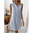 thumbnail image 2 of Womens Summer Dresses V Neck Sleeveless Striped Button Up Mini Casual Coverup Dress Blue XXL, 2 of 7