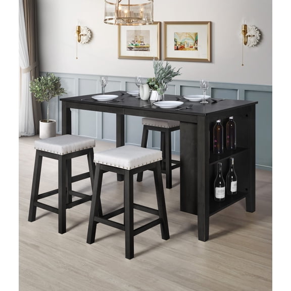 Home Design 5 Pieces Africa Counter Height Dining Set, Black, Black/Warm Gray