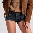 thumbnail image 2 of VBVC Women's Low Waisted Cheeky Denim Shorts , Casual Summer Jean Hot Shorts For Women , Ladies' Frayed Hem Rivet Shorts with Pockets,Blue,S-L, 2 of 8