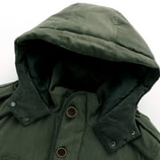 WREESH Mens Cargo Jacket Fleece Cotton Military Jackets Mid Length Hooded Padded Jacket Thicken Warm Winter Coats Olive Green