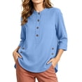 thumbnail image 5 of TGSLY Henley Tops for Women Lightweight Soft Half Button Down 3/4 Sleeve Shirts Loose Fit Dressy Casual Button Side Split Hem Solid Color Blouses L, 5 of 10