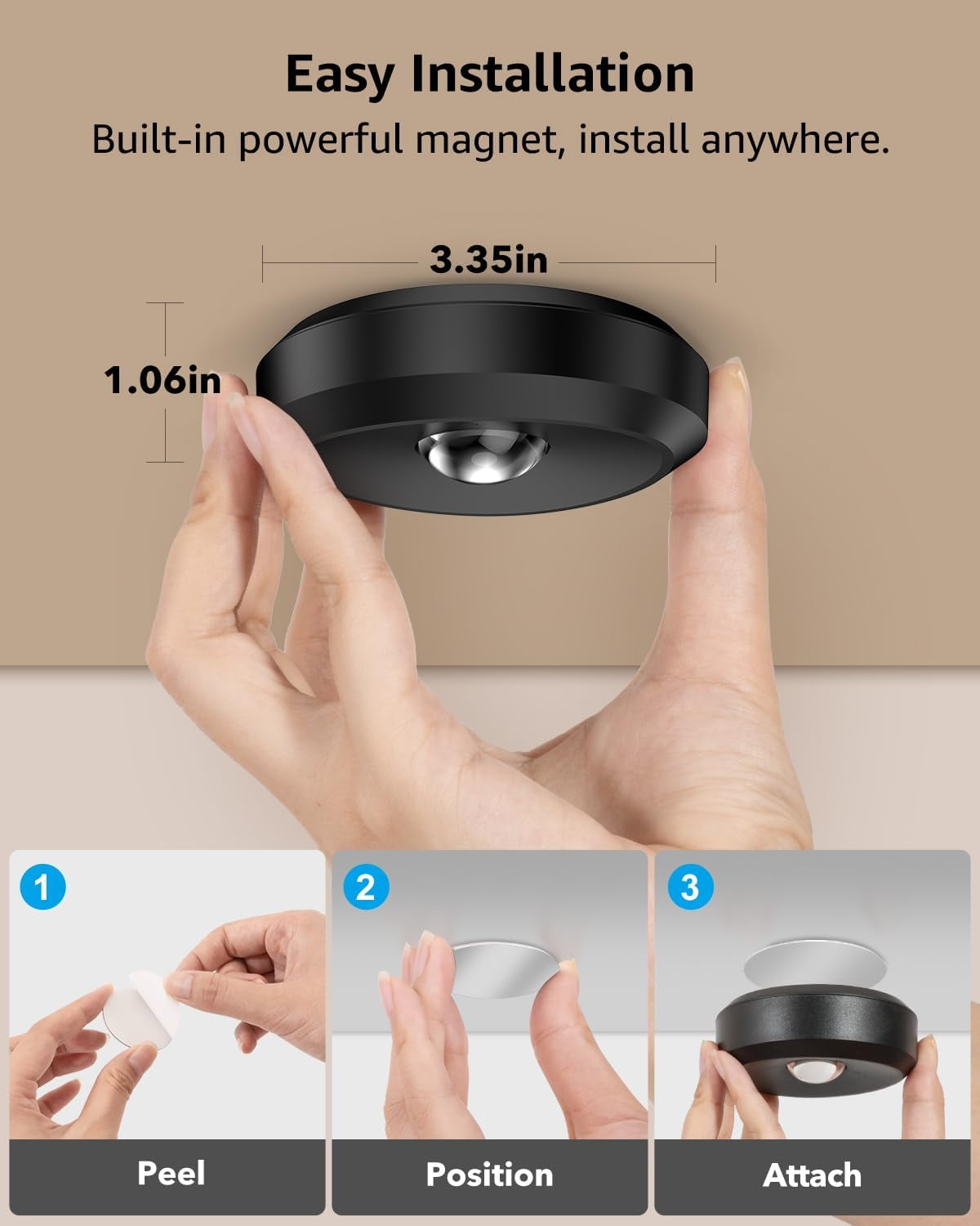 Tedmos Black Rechargeable Puck Lights with Remote, 2400mAh RGB Color Changing Under Cabinet Lighting, Wireless Shower Magnetic Push Light for Kitchen Counter Closet Shelf Battery Powered Tap Light
