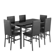 7 Piece Kitchen Dining Table & Chair Set, Dining Room Table Set with Faux Marble Tabletop PU Leather Padded Chairs, Rectangle Dining Table Set for 6, Dinette Set for Kitchen Dining Room Small Space