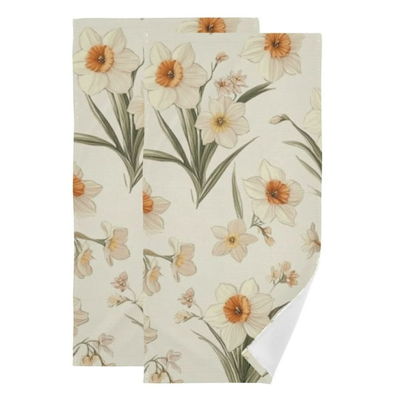 Beige Floral Pattern Hand Towel Absorbent Bath Towels for Bathroom Sports Gym(28.3" X 14.4") Set of 2