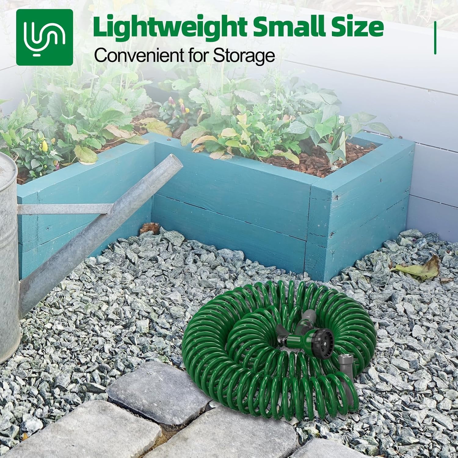 SPECILITE Garden Hose Lightweight 3/8" 100 ft, EVA Flexible Coiled Water Hose with 6-Pattern Spray Nozzle for Outside, Yard, Patio, Boat