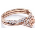 thumbnail image 3 of JeenMata Flower Halo Bezel 1.5 Carat Round Cut Pinky Peach created morganite and Moissanite Infinity Twisted Band Wedding Ring Set in 18K Rose Gold Plating over Silver, 3 of 6