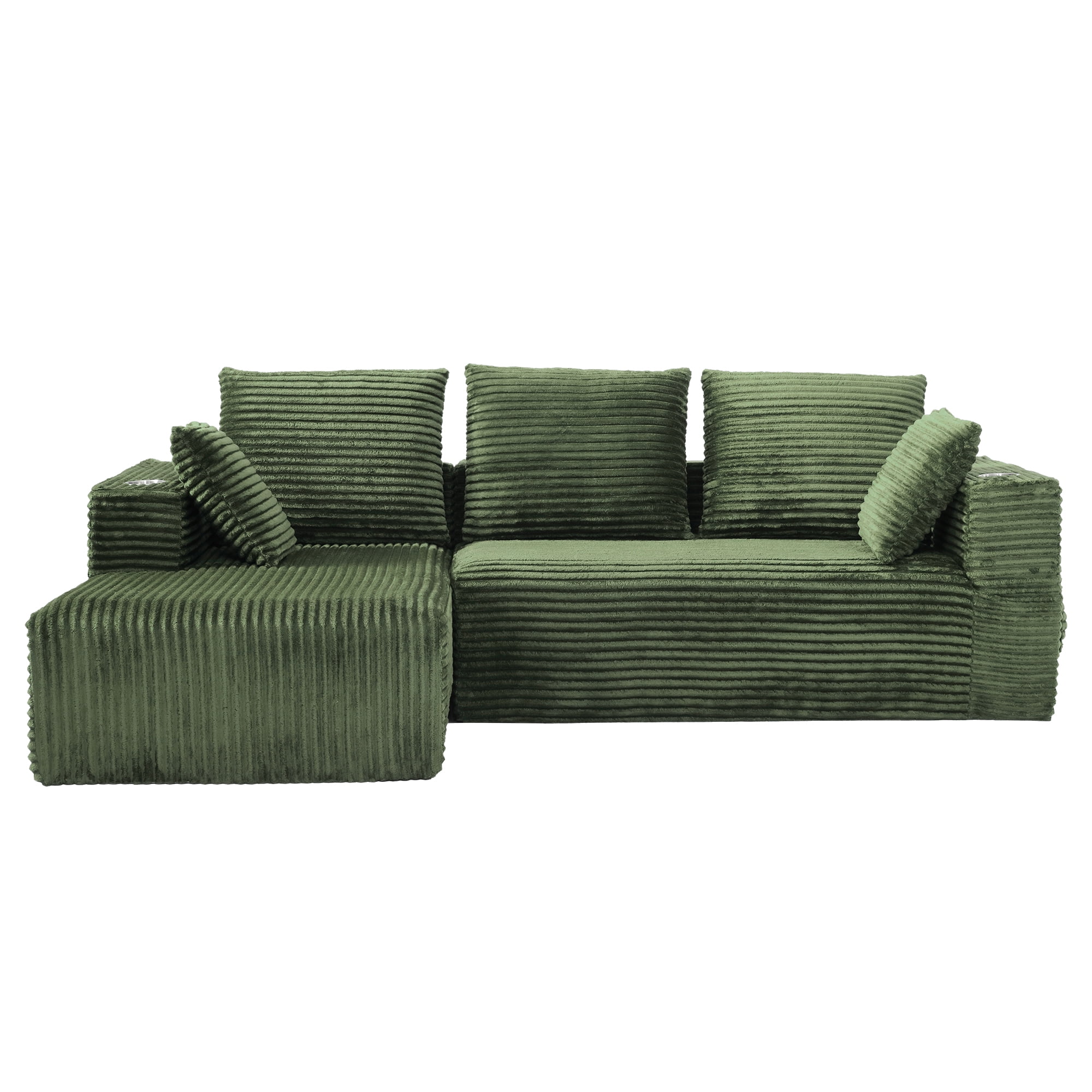 95'' Boneless L Shape Modular Sofa Couch with 4 Pillows and 2 Cup Holders