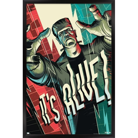 Frankenstein - It's Alive by Cesar Moreno Wall Poster, 14.725" x 22.375" Framed